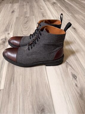 TAFT The Jack Gray Wool Oxblood Leather Cap Toe Boots Men EU 41 US 8